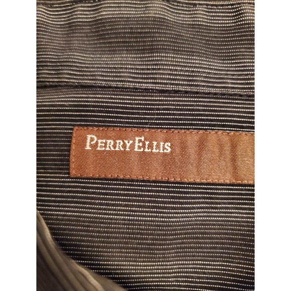 Perry Ellis Men Gray Striped Cotton Collared Long Sleeve Buttons Down Shirt 2XL - Picture 6 of 9